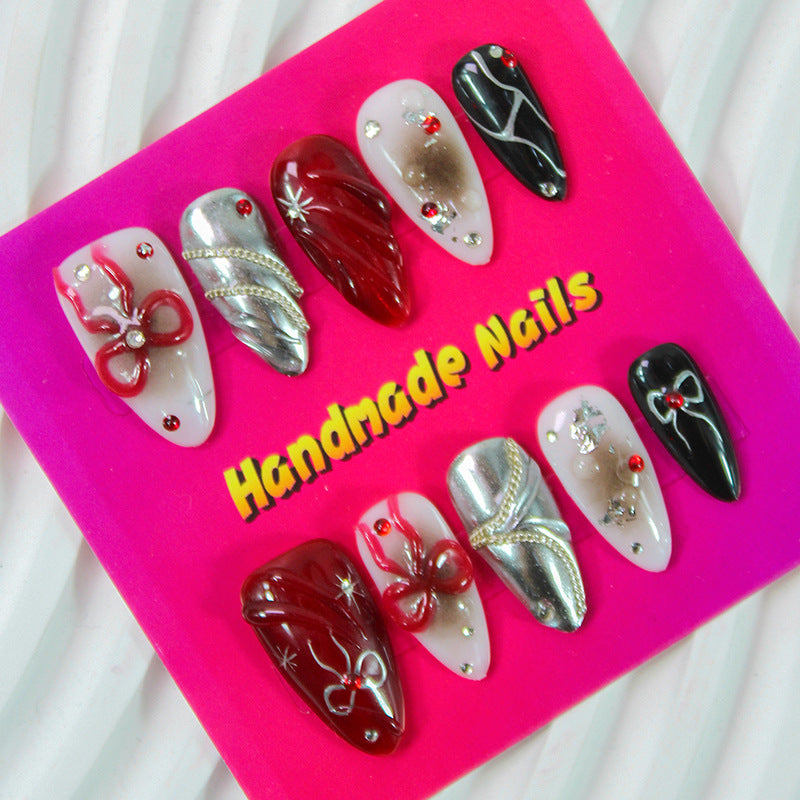 Acrylic nail set with elegant 3D decorations and creative designs Kalsten