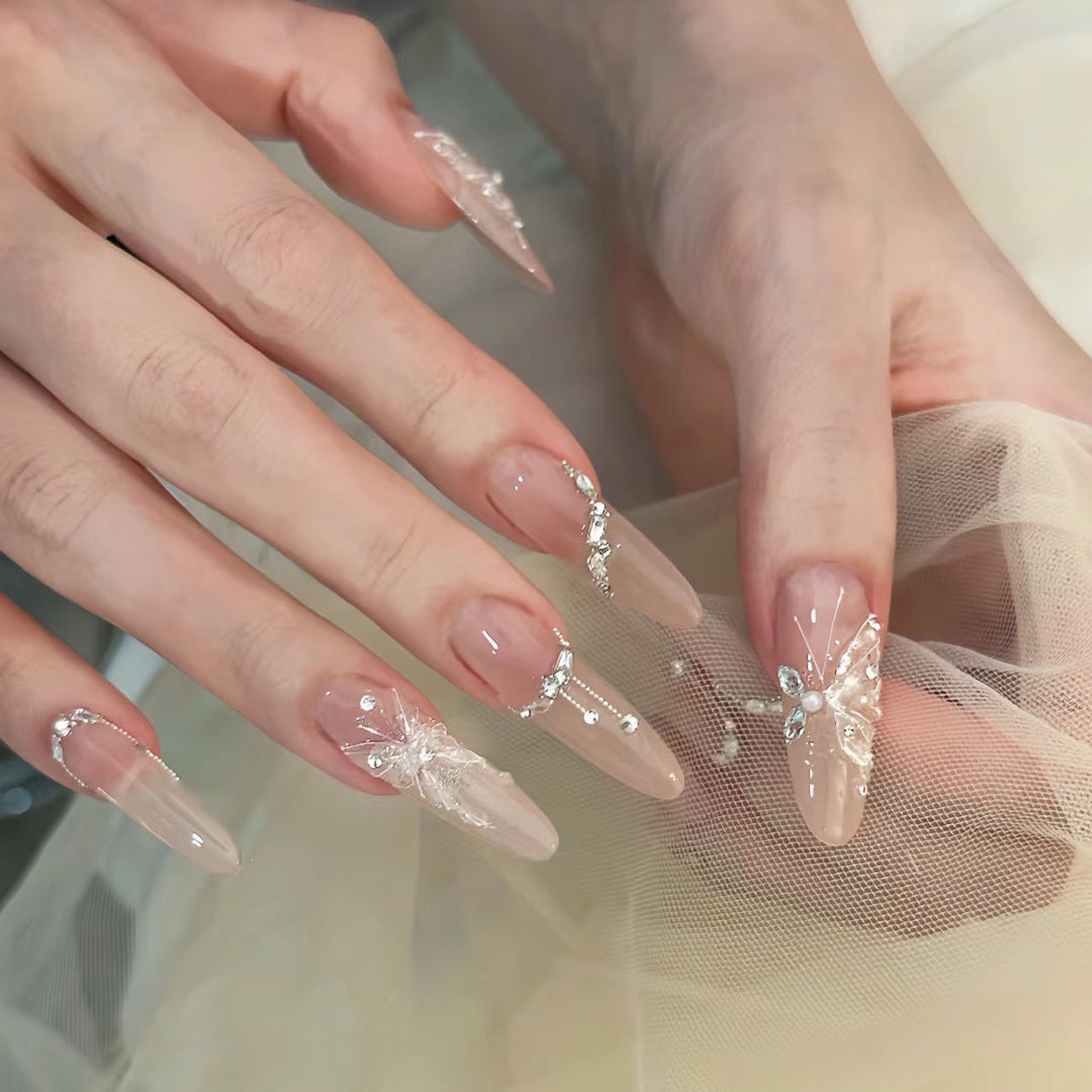 Elegant Long Press-On Nails Set with Artistic Tips Kalsten