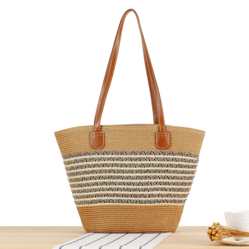 Elegant Straw Bag with Attractive Leather Handles Kalsten
