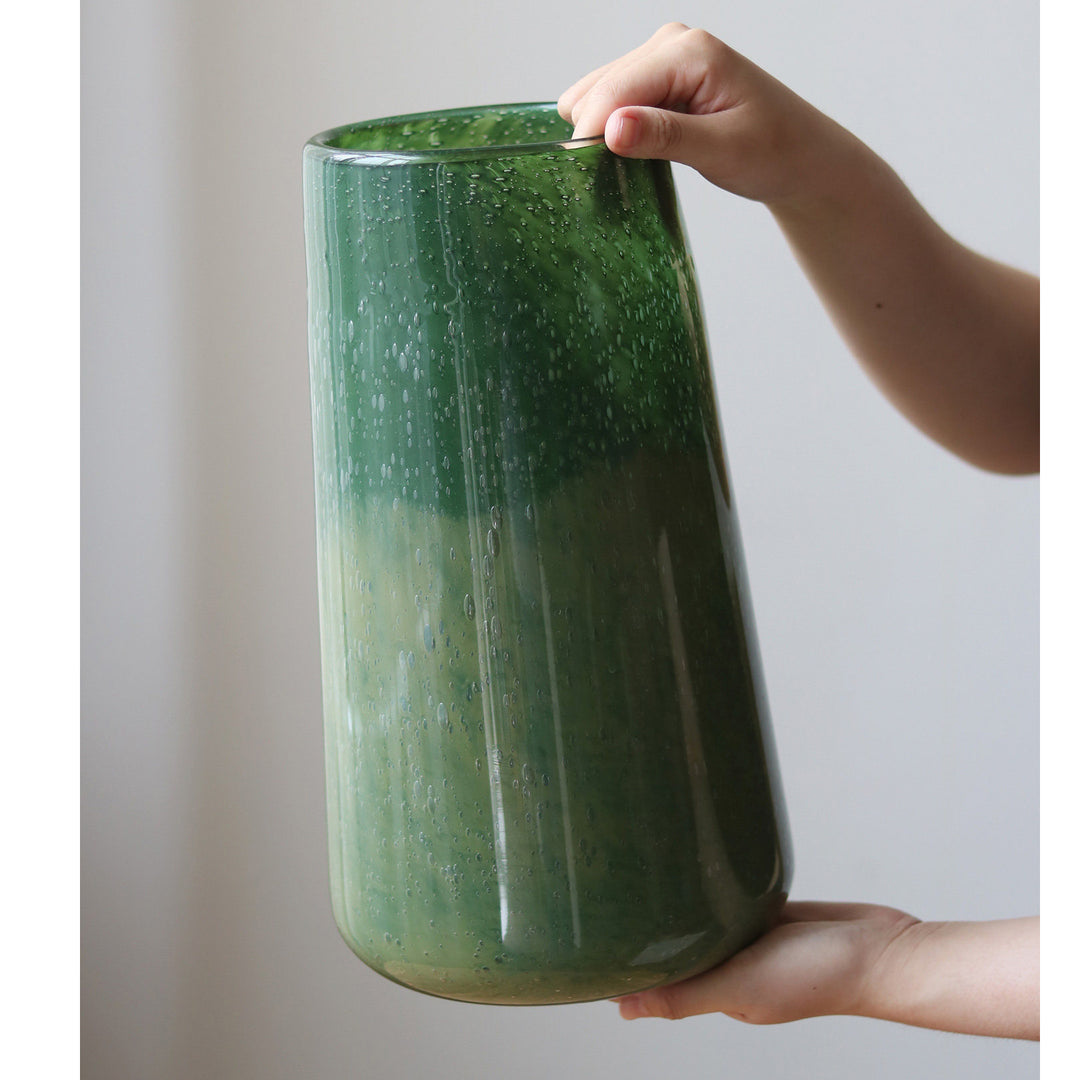 Tall Art Glass Ombre Cylinder Bud Vase with Encased Bubble Texture Kalsten
