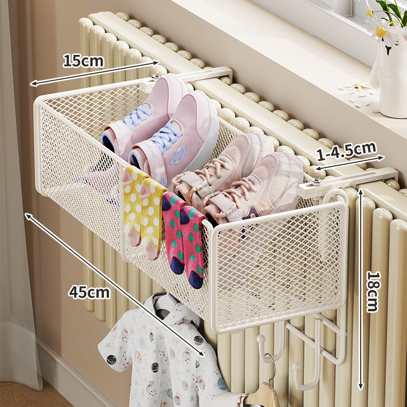 Radiator-Mounted Mesh Shoe & Sock Drying Basket with Adjustable Clamp