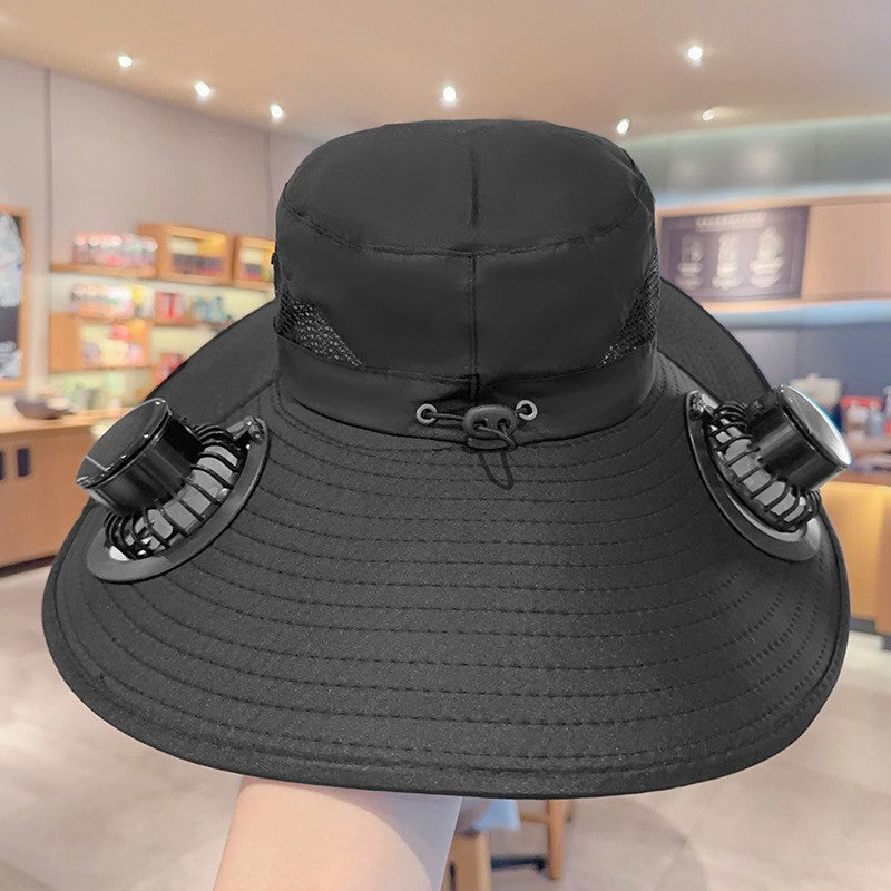 Sunscreen hat with dual USB fans, breathable mesh and adjustable chin strap Kalsten