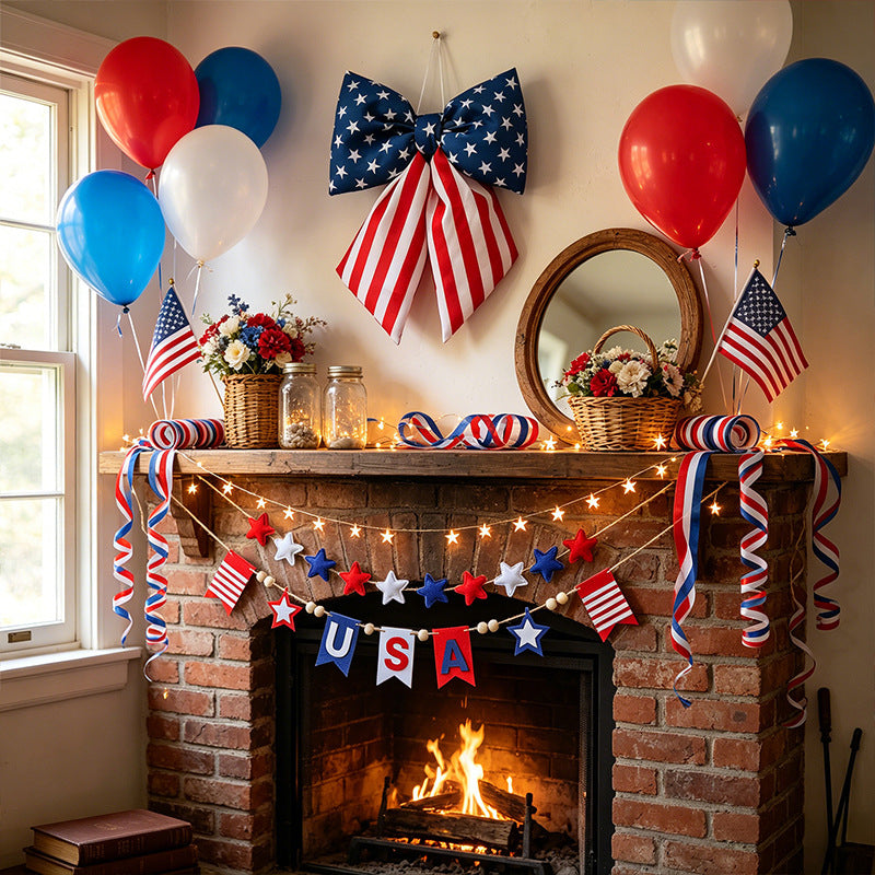 Independence Day oversized hanging bow with elastic loop for door porch and wreath Kalsten