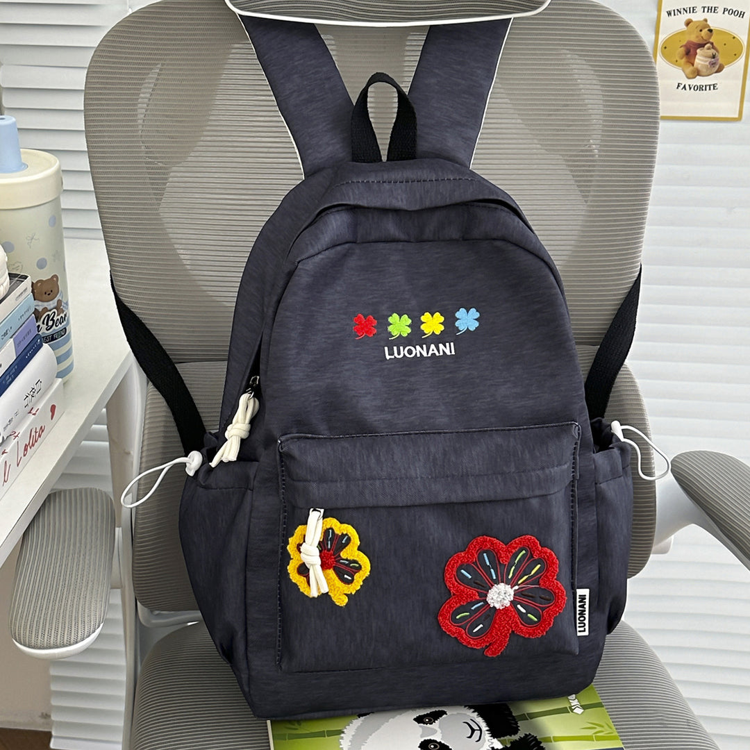 Embroidered Floral Design School Backpack