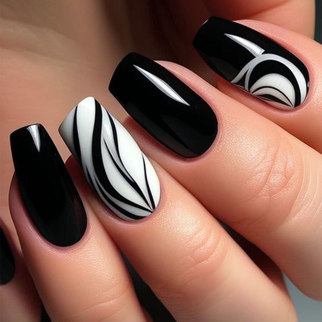 Artistic Press-On Nail Set with Elegant Swirl Design Kalsten