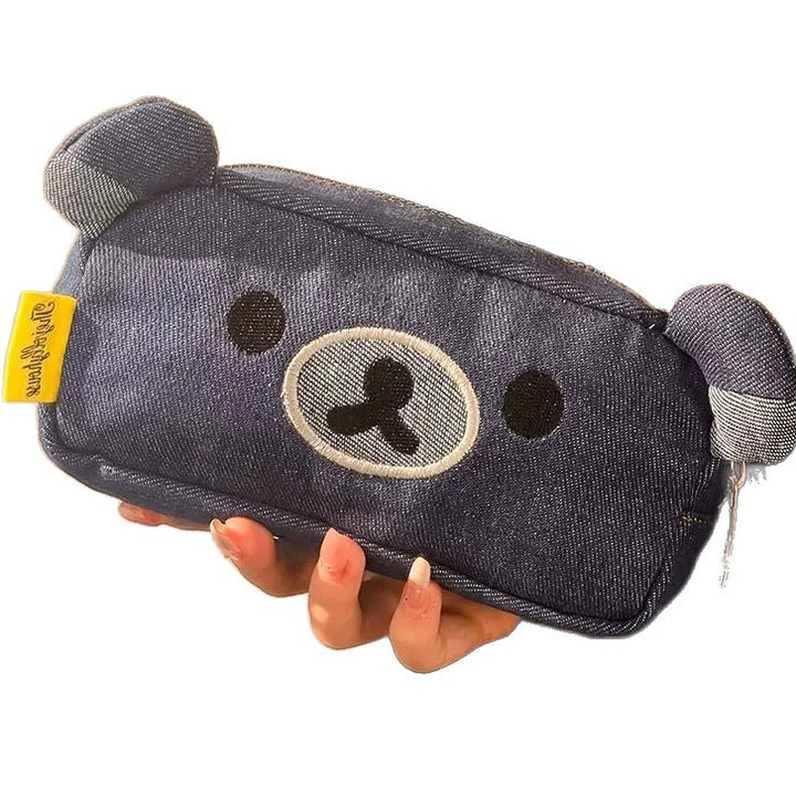 Cute Bear-Shaped Denim Pencil Case