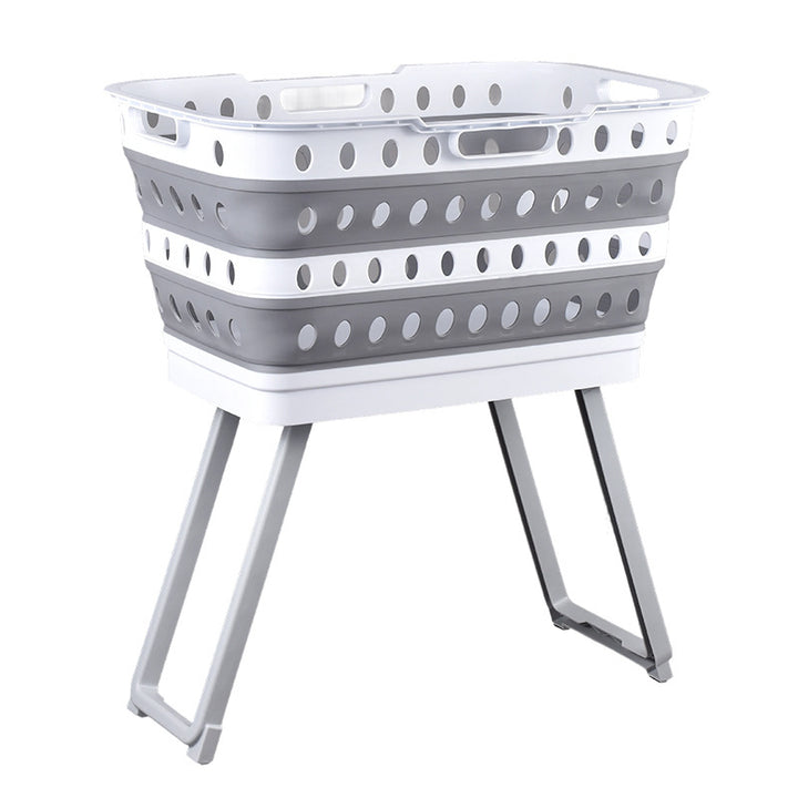 Collapsible laundry basket with wheels, ventilated sides and carrying handles