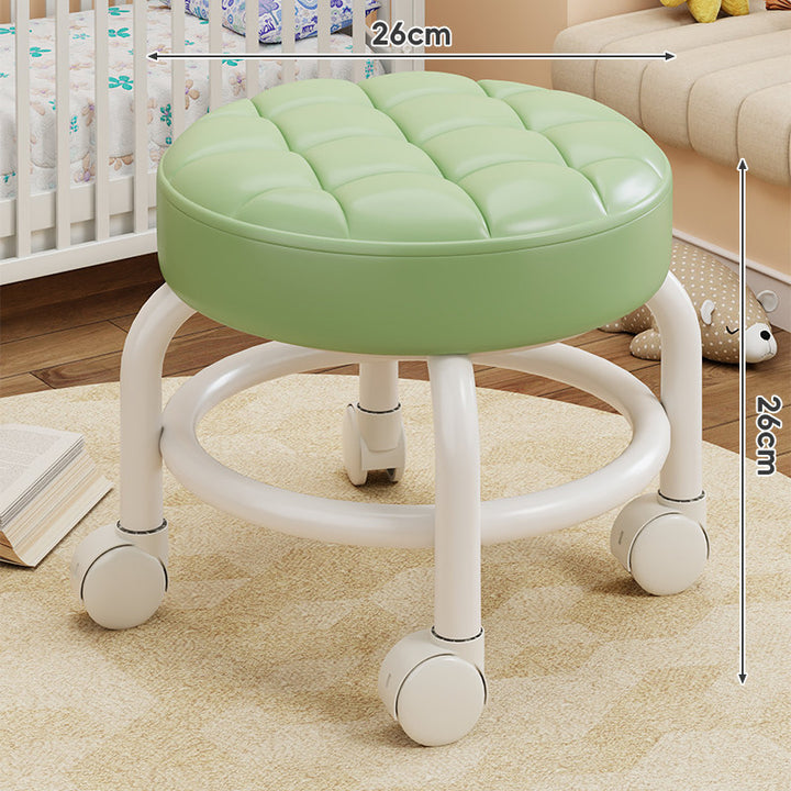 Round Tufted Padded Swivel Stool with Rolling Casters and Circular Footrest