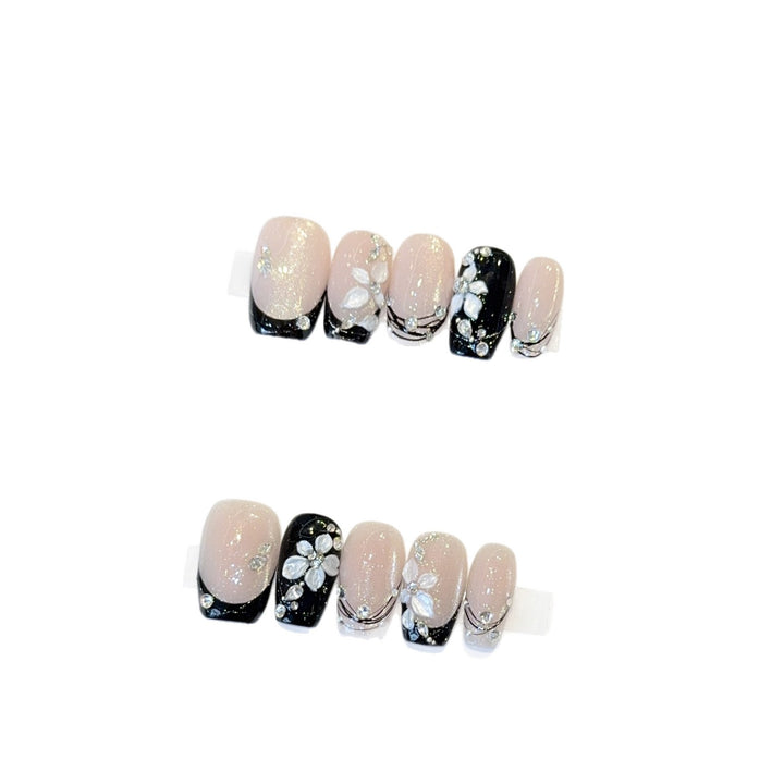 Exclusive artificial nails with floral accents and glitter coating Kalsten