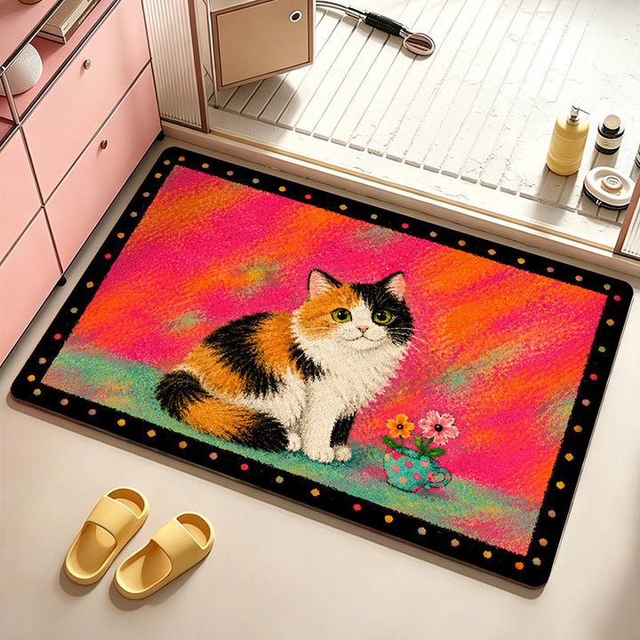 Artistic Cat-Themed Bath Mat