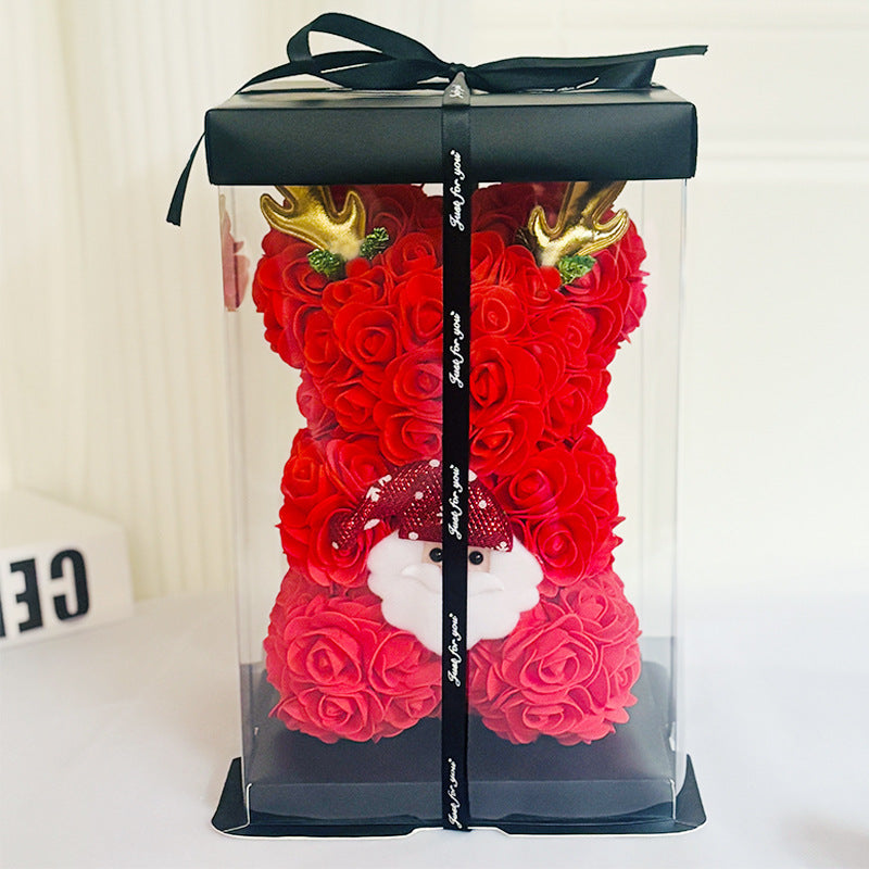 Foam Rose Teddy Bear Gift Sculpture With Satin Ribbon Bow