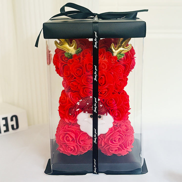 Foam Rose Teddy Bear Gift Sculpture With Satin Ribbon Bow