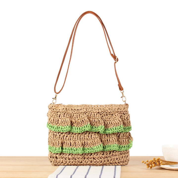 Handbag with Ruffle Design Made of Braided Straw Kalsten