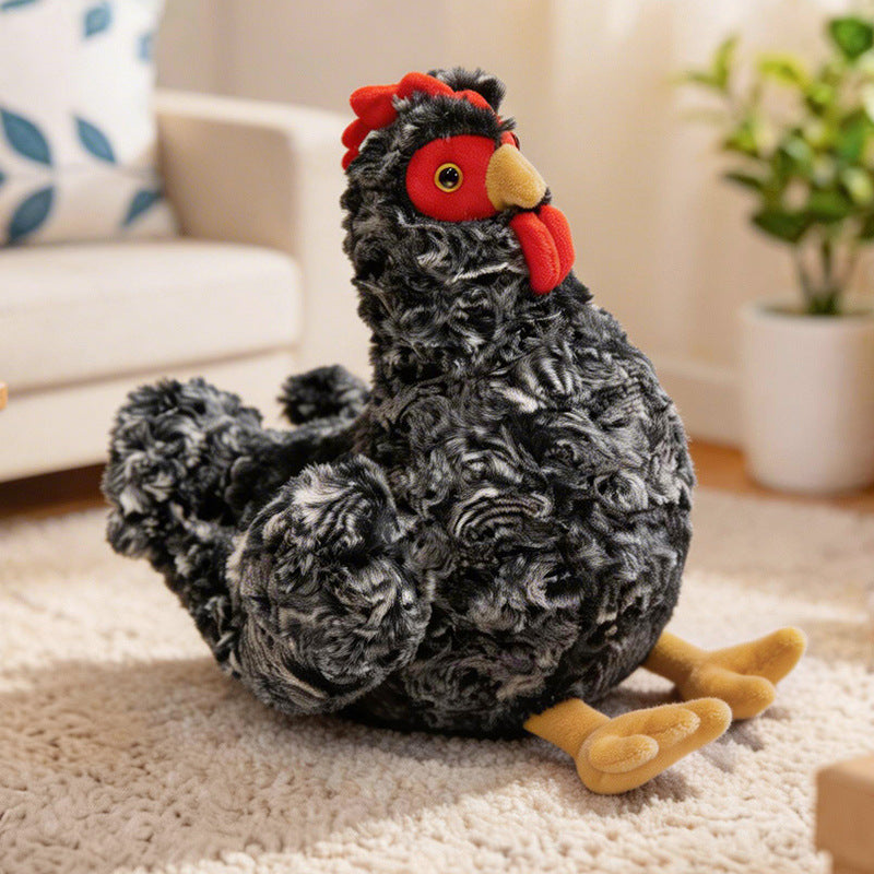Lifelike Plush Hen Floor Cushion with Fluffy Faux Fur and Embroidered Face Kalsten