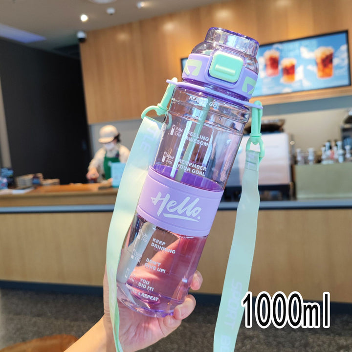 Women's large sports water bottle with motivational time markings Kalsten