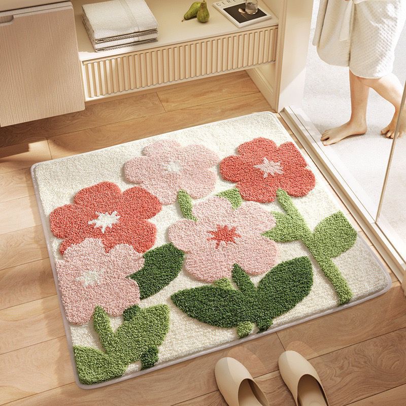 Decorative Floral Pattern Bath Rug