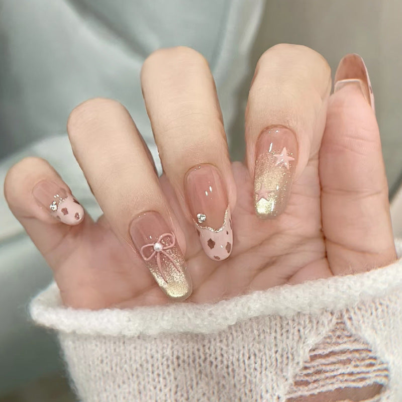 Artistic Decorative Press-On Nail Set with Jewels and Bow Accents Kalsten