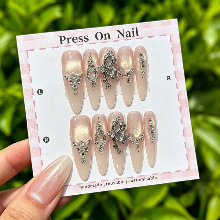 Artistic Press-On Nail Set with Floral and Patterned Designs
