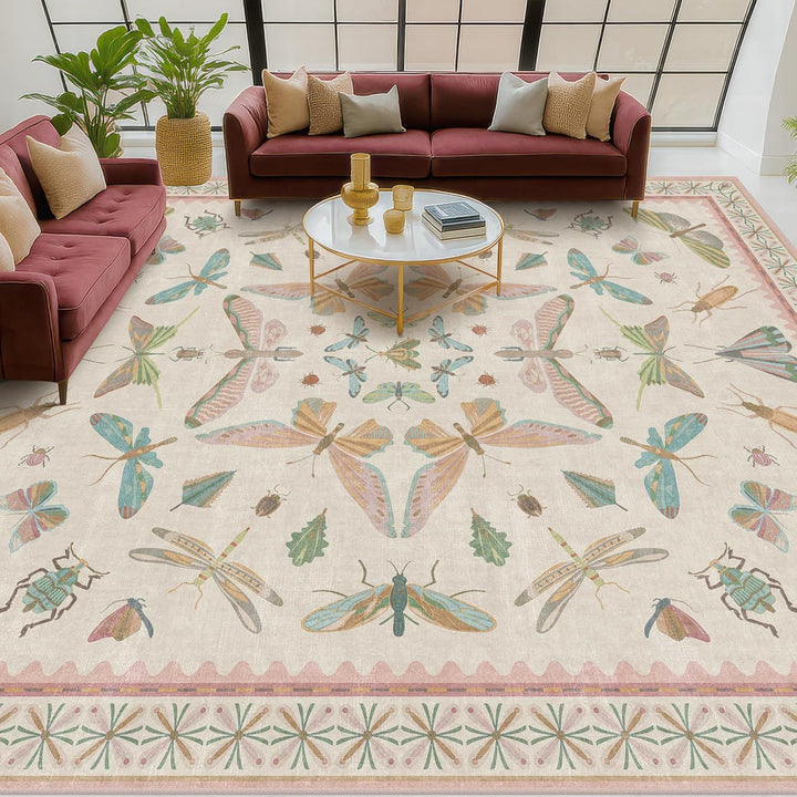 Artistic Insect Motif Area Rug