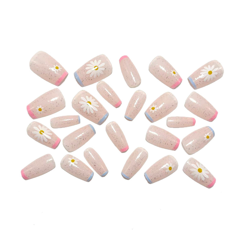 Artificial nails with delicate floral patterns and glitter effect Kalsten