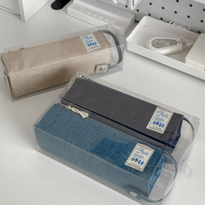 Denim Print Zippered Storage Pouch