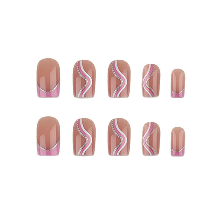 Artificial nails with elegant wave design and glitter accents Kalsten