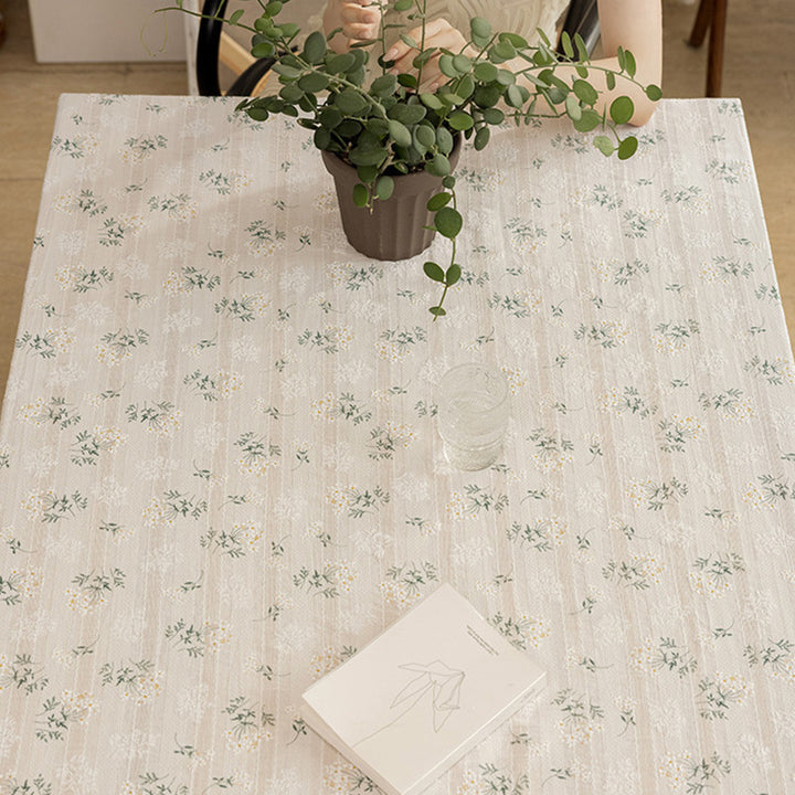 Rectangular Linen-Blend Tassel-Trim Dining Tablecloth with Scattered Dot Embroidery