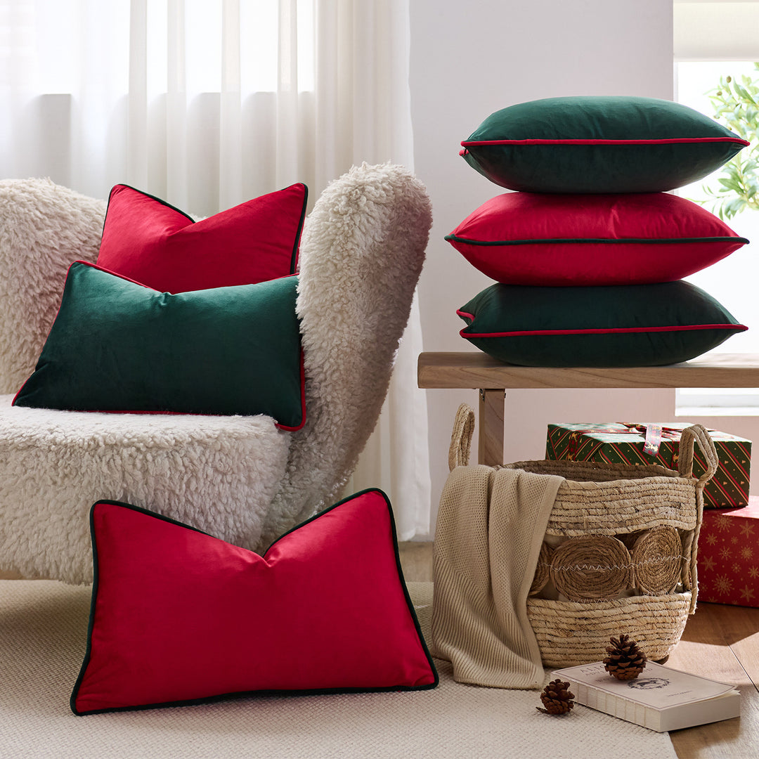 Luxe Velvet Square Accent Pillow with Contrast Piping and Hidden Zipper