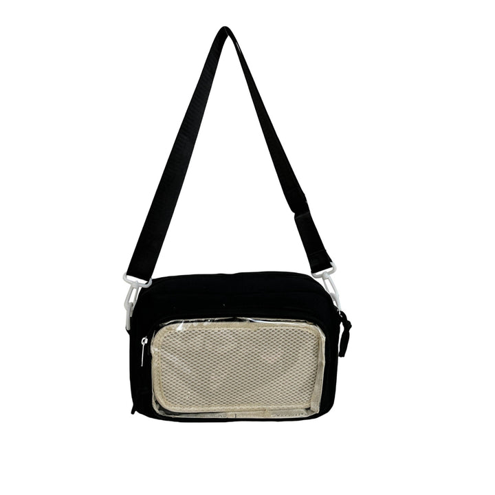 Shoulder bag with transparent viewing pocket and playful graphic design Kalsten