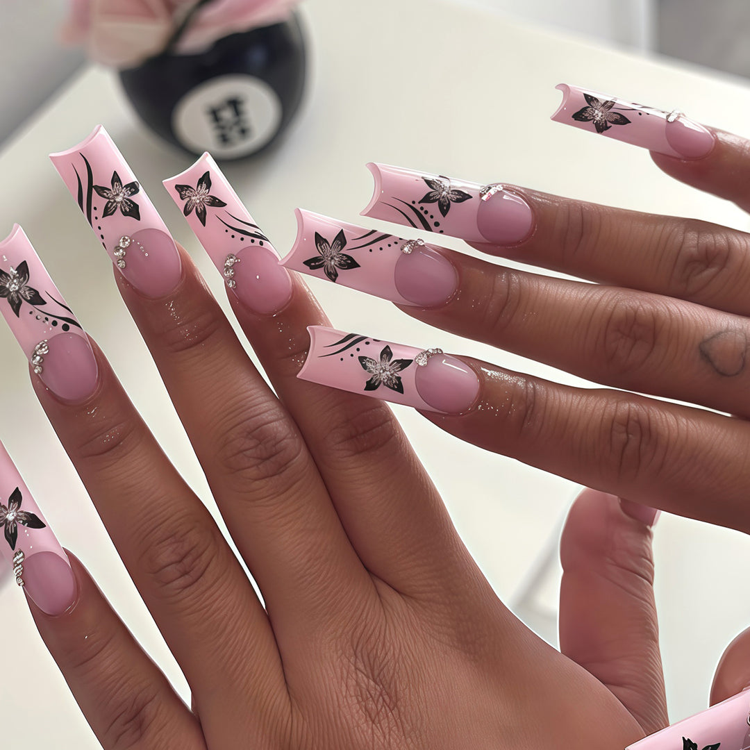 Decorative Floral Long Acrylic Nail Tips Kalsten
