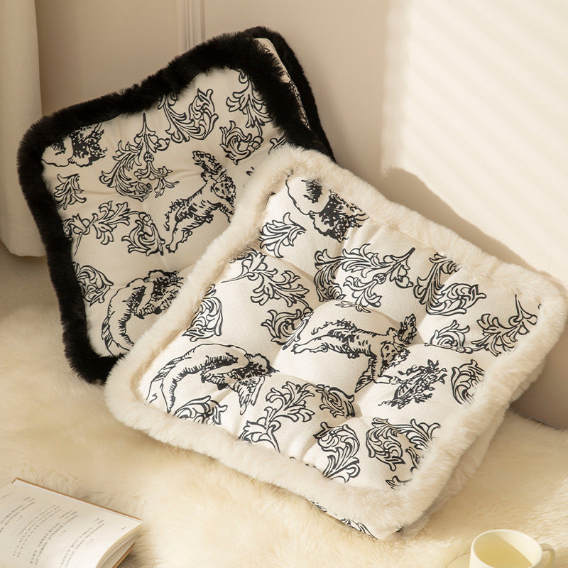 Square seat cushion with quilted upholstery and faux fur border