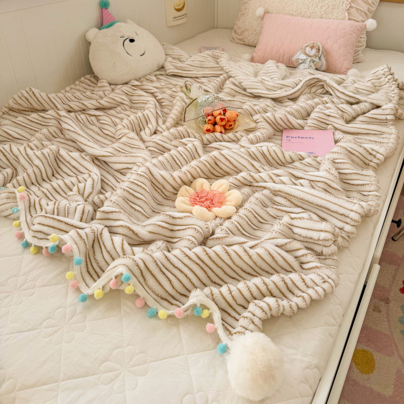 Plush Pom-Pom Edged Throw Blanket