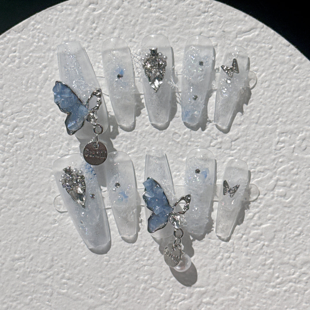 Decorative Butterfly-Inspired 3D Press-On Nail Set