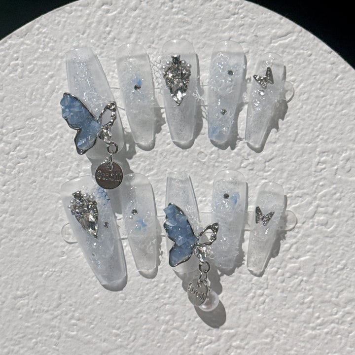 Decorative Butterfly-Inspired 3D Press-On Nail Set