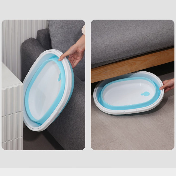 Foldable transport and washing tub with double carrying handle and integrated anti-slip base