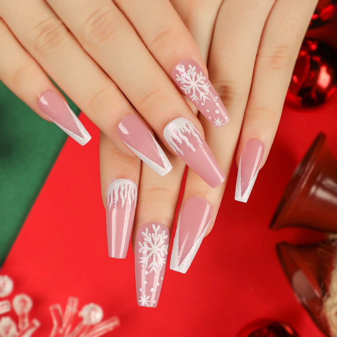 Artful Stiletto Nails with Snowflake Design Kalsten