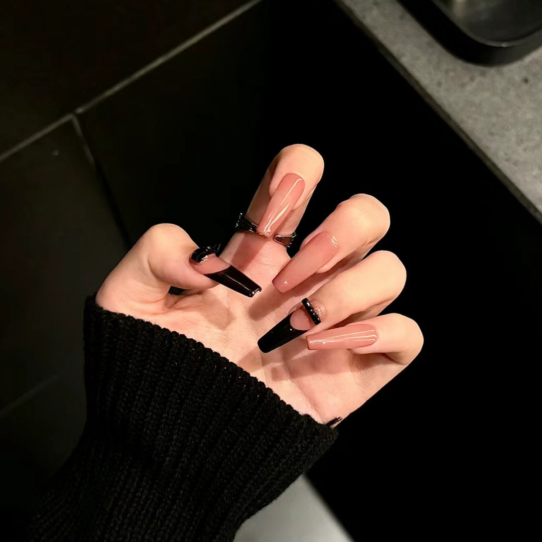 Elegant Long Press-On Nails Set with Artistic Tips Kalsten