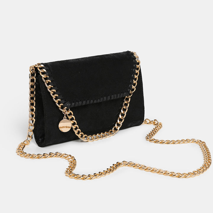 Chic Suede Crossbody Handbag with Gold Chain