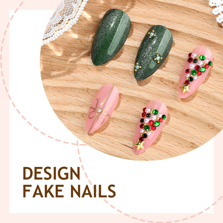 Festive artificial nail set with Christmas motifs and glitter accents Kalsten