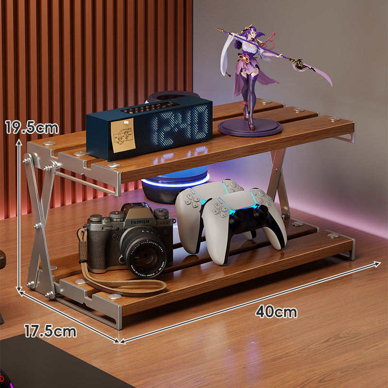 Triple-Tier Wooden Desktop Display & Gaming Controller Organizer