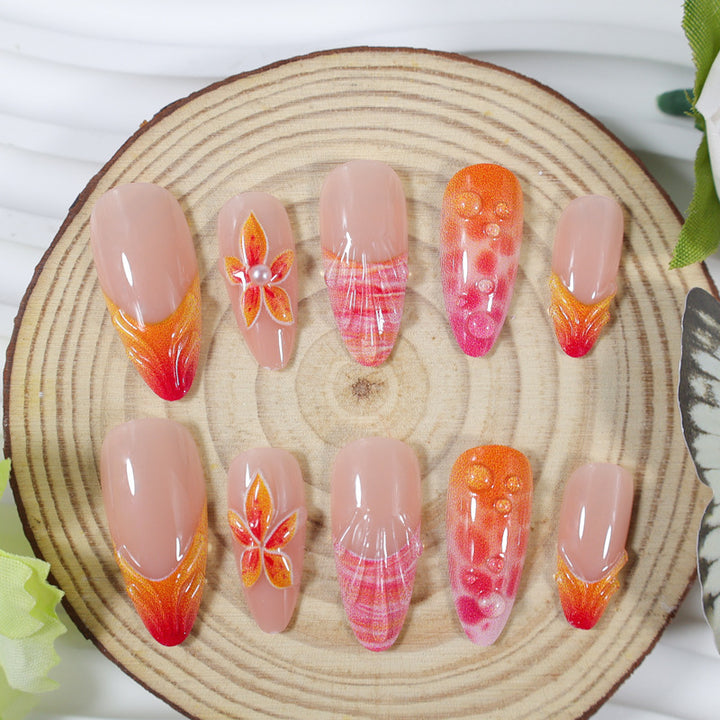 Acrylic Nail Set with Elegant Flower and Gradient Designs Kalsten