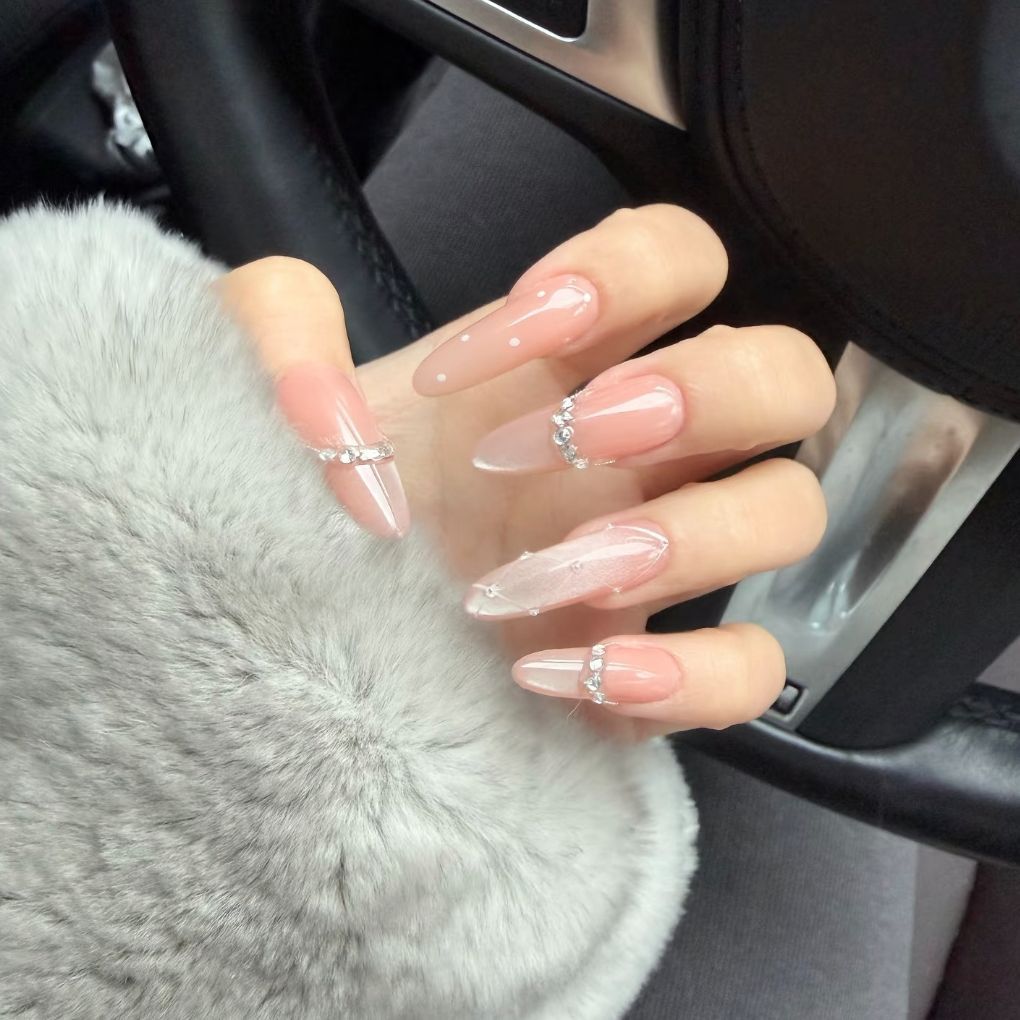 Decorative Nail Art Extensions with Rhinestone Accents