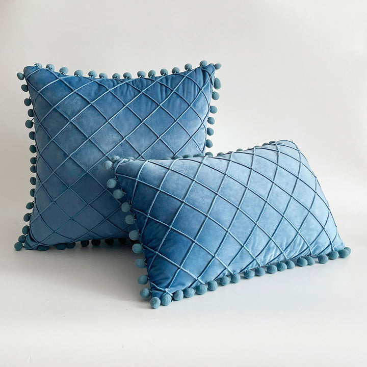 Decorative Velvet Pom-Pom Grid Tufted Throw Pillow Cover