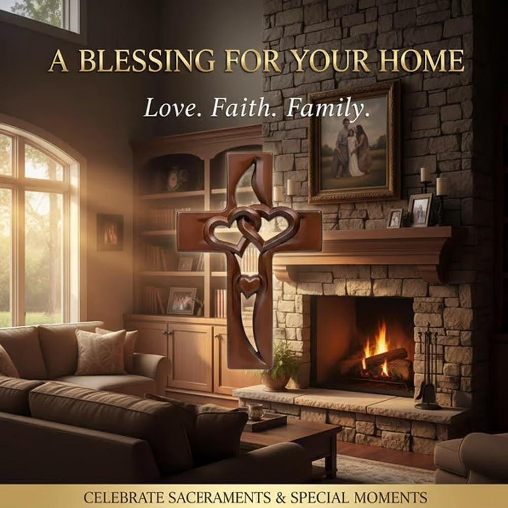 Wooden Heart-Embellished Cross Decoration Kalsten