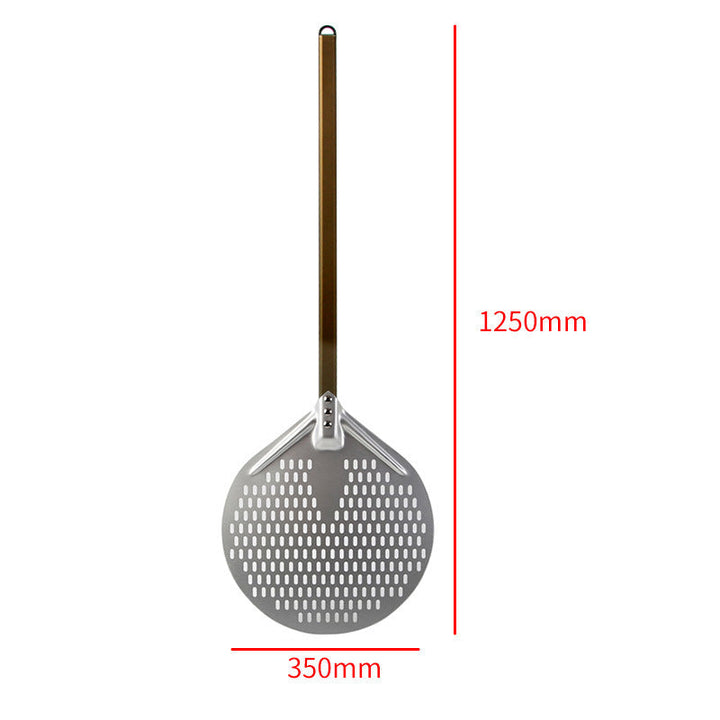 long wooden handled round aluminum pizza peel with reinforced neck Kalsten