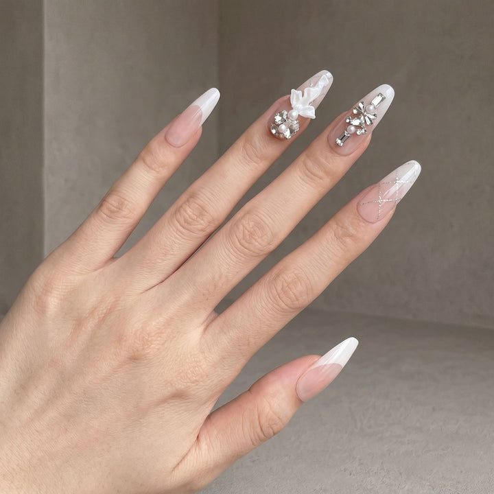 Premium Decorative Press-On Nail Art with Floral and Rhinestone Accents Kalsten