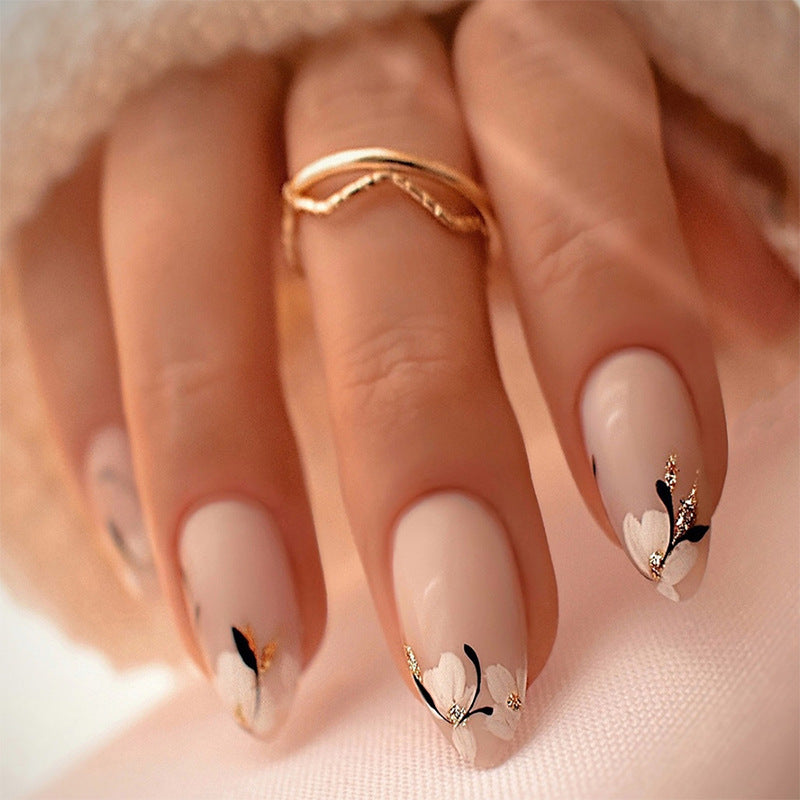 Decorative Press-On Nail Set with Artistic Floral Design kalsten