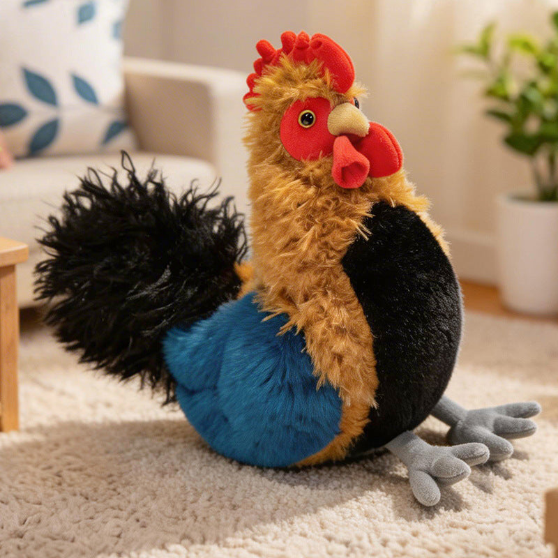 Lifelike Plush Hen Floor Cushion with Fluffy Faux Fur and Embroidered Face Kalsten