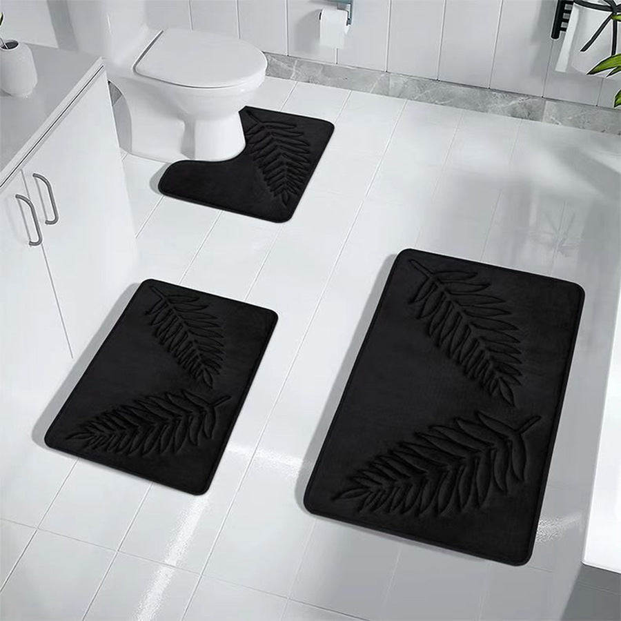 Textured Leaf Print Bathroom Rug Set Kalsten
