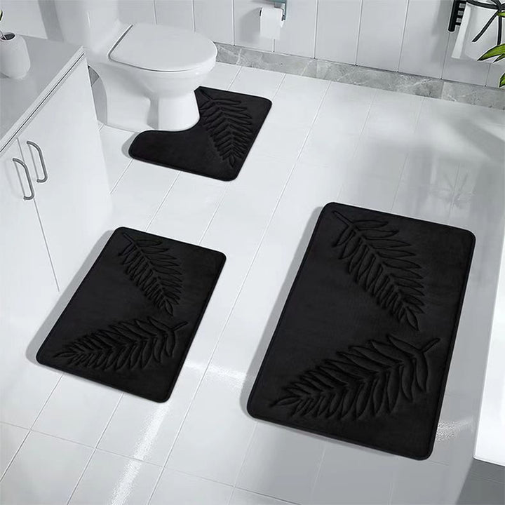 Textured Leaf Print Bathroom Rug Set Kalsten